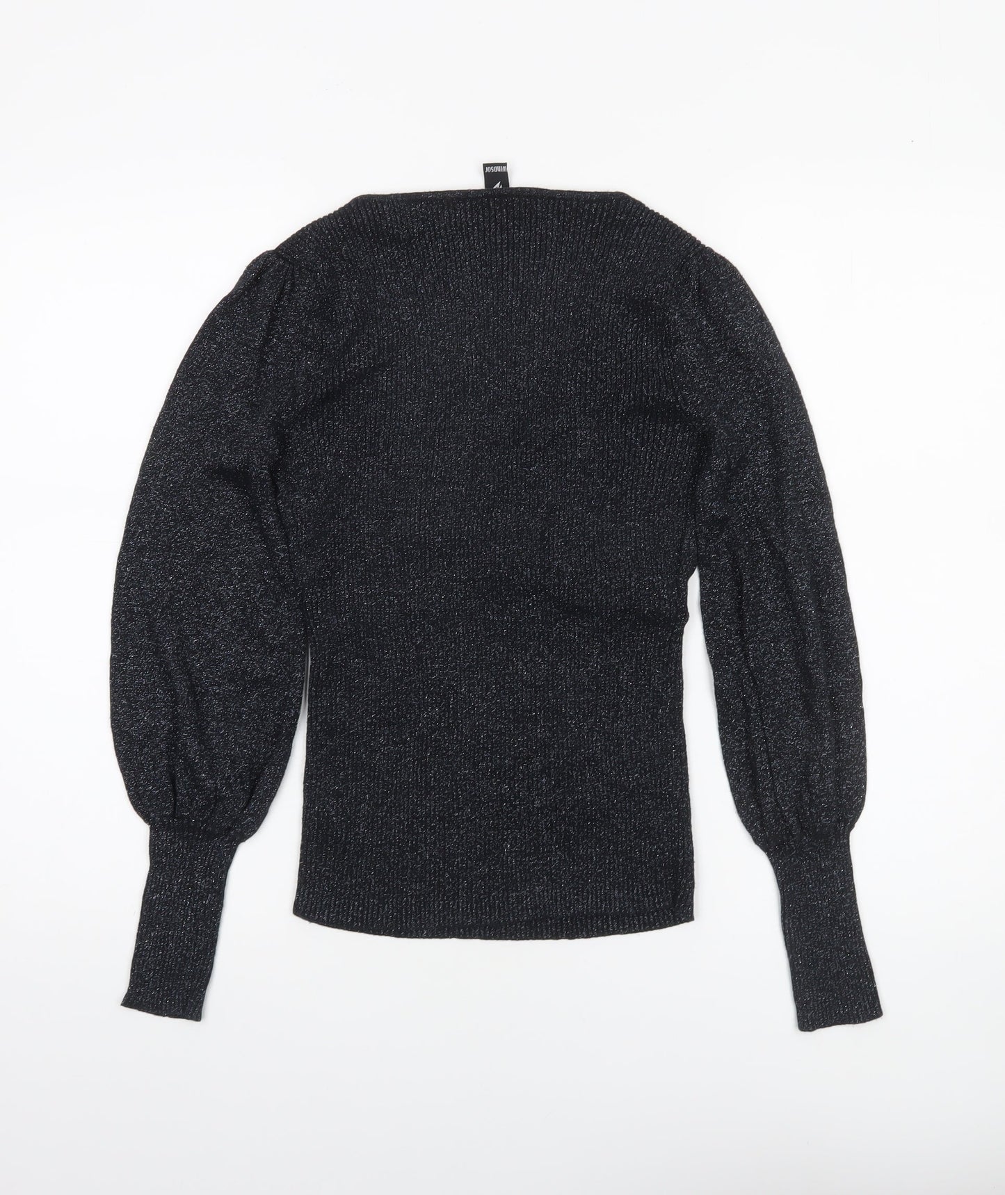 Windsor Women’s Black Glitter V-Neck Puff Sleeve Slim Jumper Size S