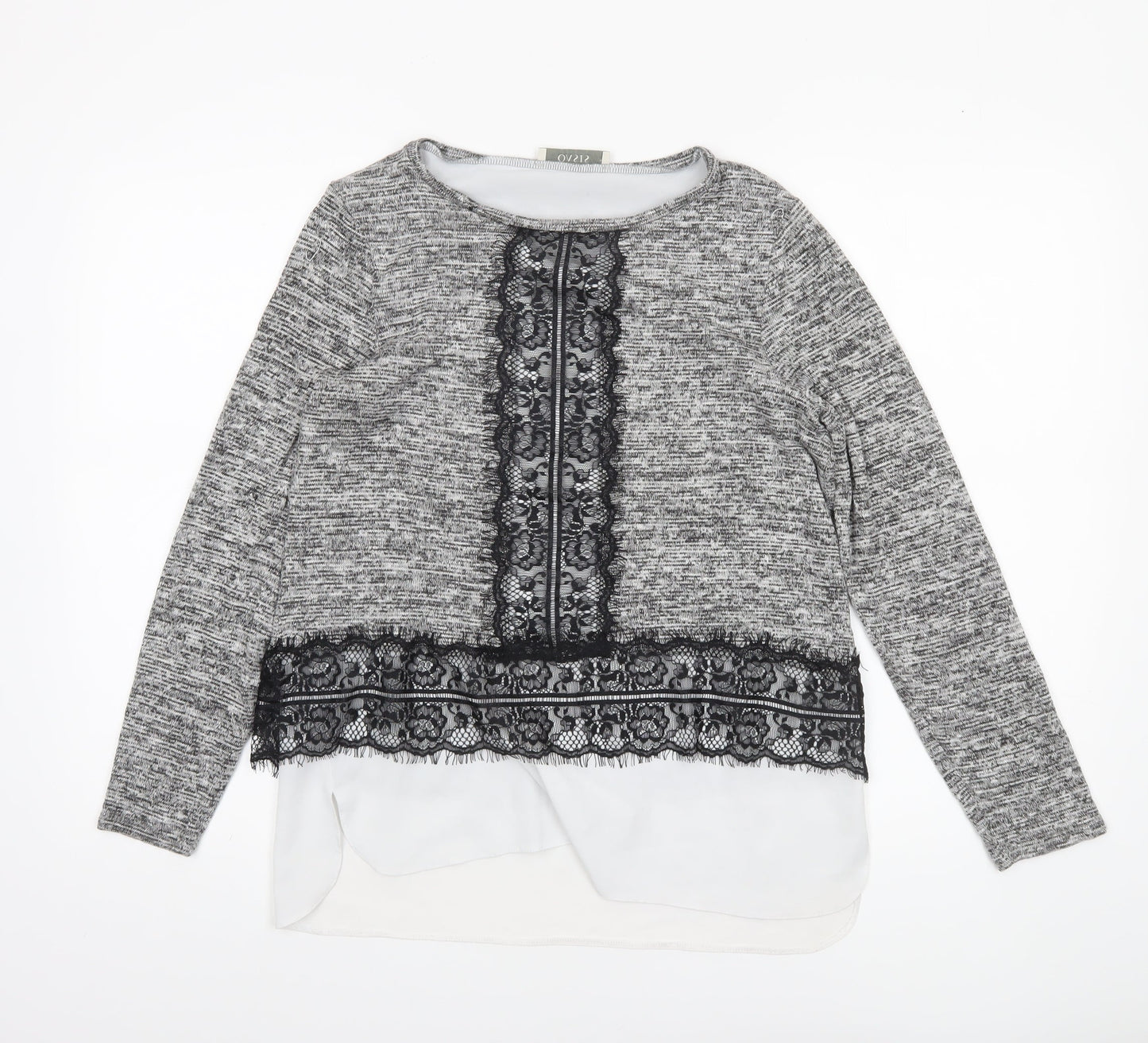 Oasis Women's Grey Lace Trim Knit Tunic Blouse Size 10