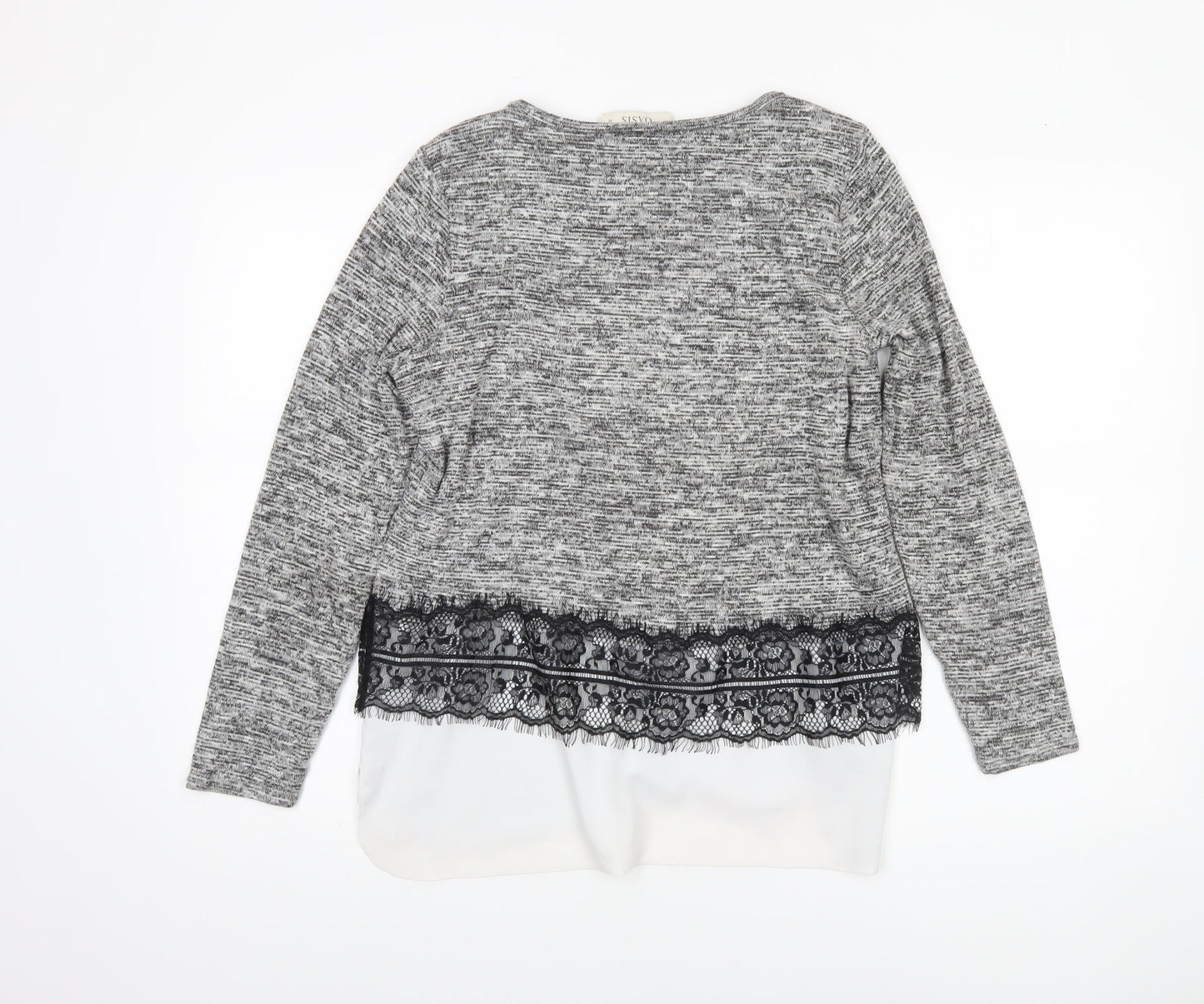 Oasis Women's Grey Lace Trim Knit Tunic Blouse Size 10