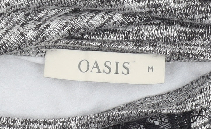 Oasis Women's Grey Lace Trim Knit Tunic Blouse Size 10