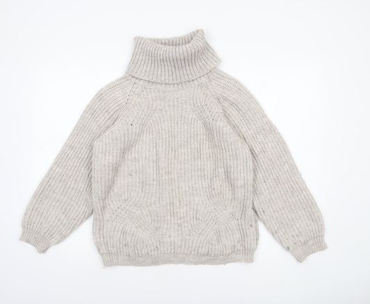 Luisa Ricci Women Beige Roll Neck Chunky-Knit Wool Jumper S