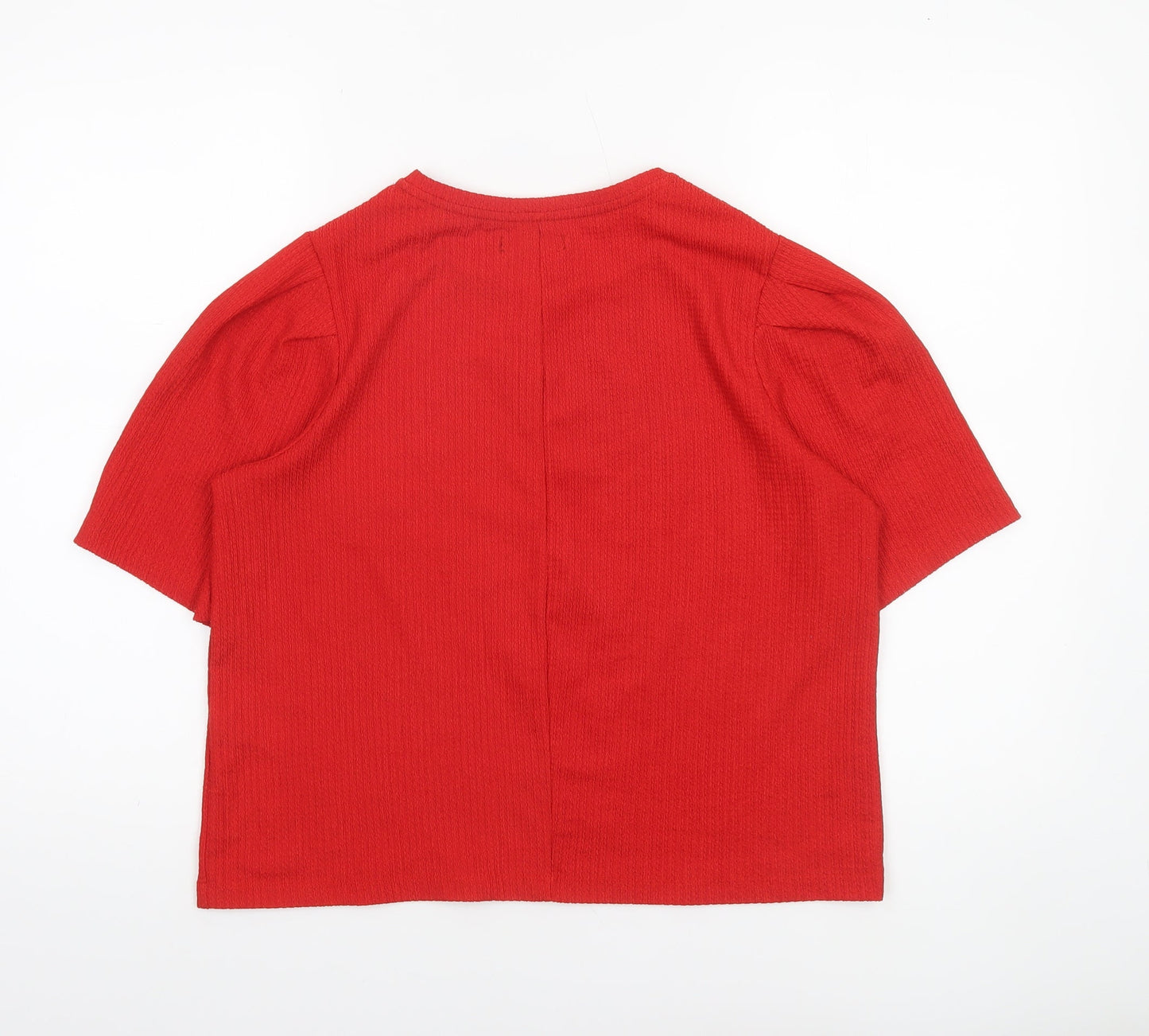 ZARA Women Red Short Sleeve Crew Neck Textured T-Shirt Size L