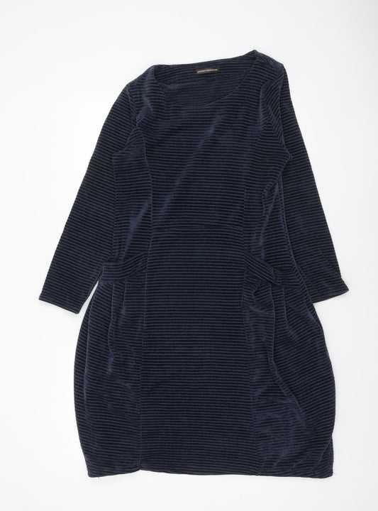 Golden Spiderweb Women's Blue Striped Velour Shift Dress XS