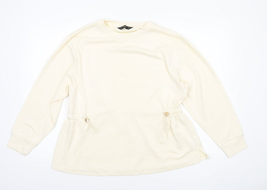 F&F Women’s Ivory Long Sleeve Tunic Top UK 12 Drawstring Detail