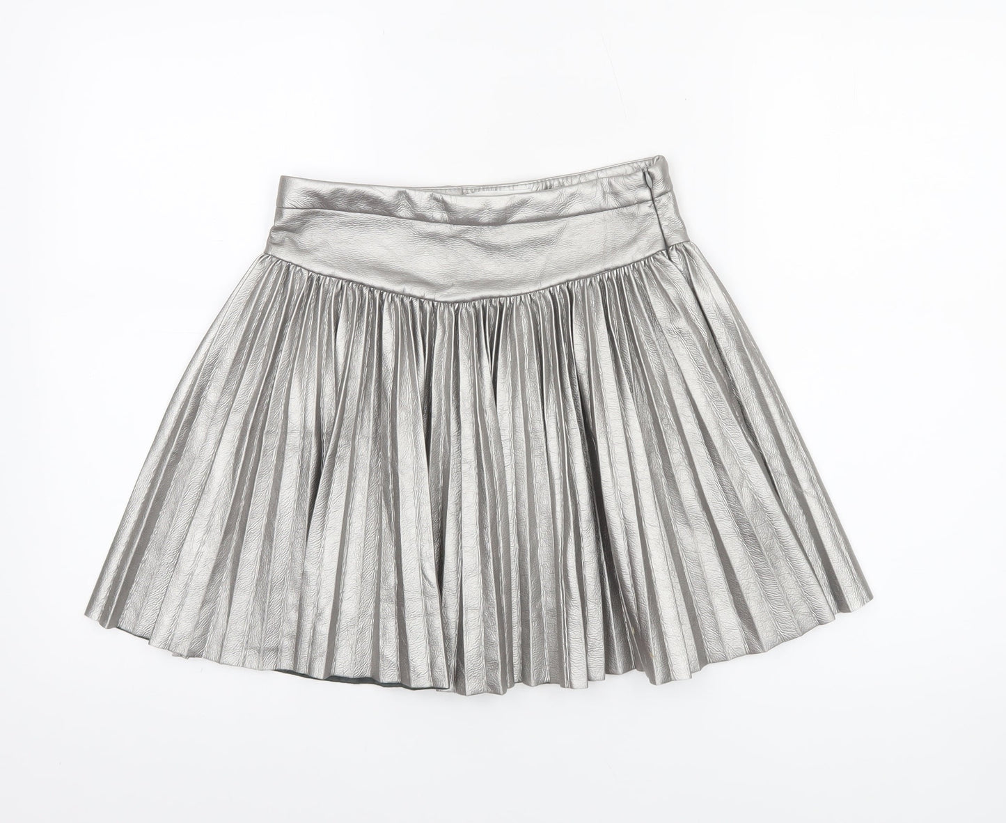 Zara Girls Silver Pleated Faux Leather Short Skirt 13-14 Years