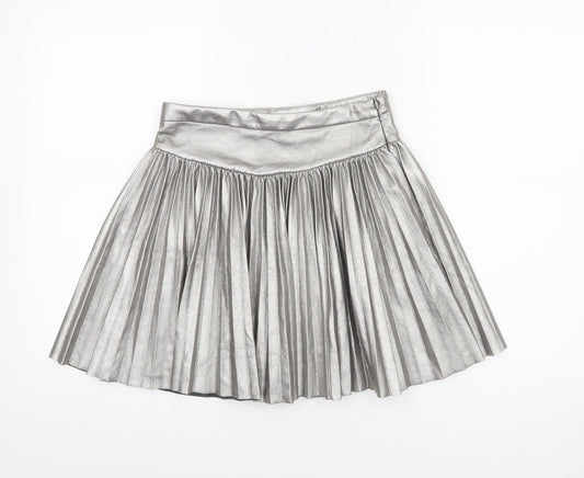 Zara Girls Silver Pleated Faux Leather Short Skirt 13-14 Years
