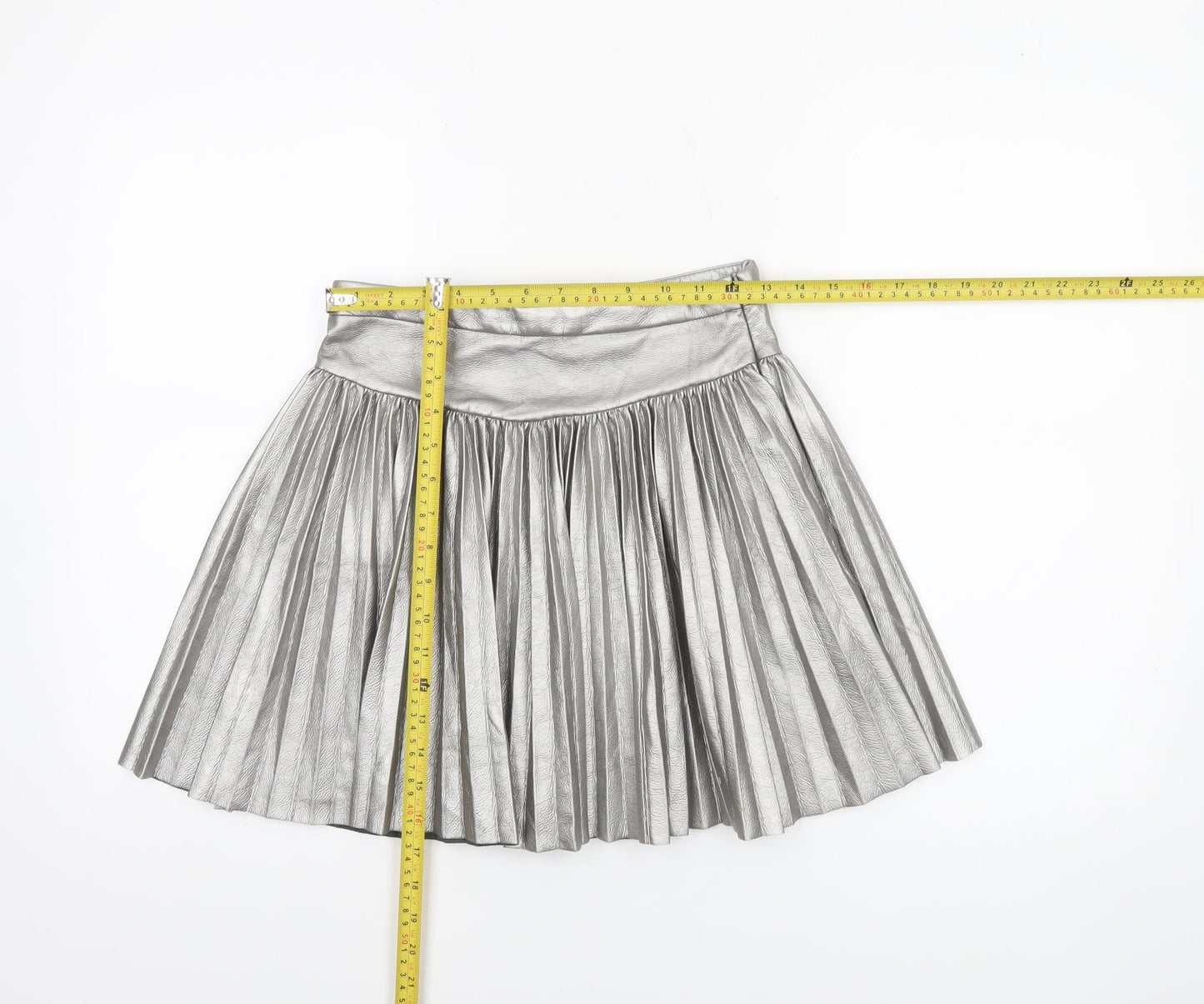 Zara Girls Silver Pleated Faux Leather Short Skirt 13-14 Years