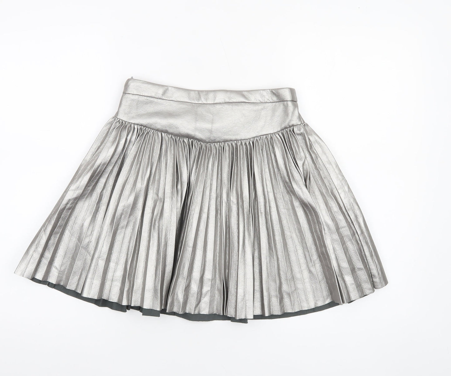Zara Girls Silver Pleated Faux Leather Short Skirt 13-14 Years