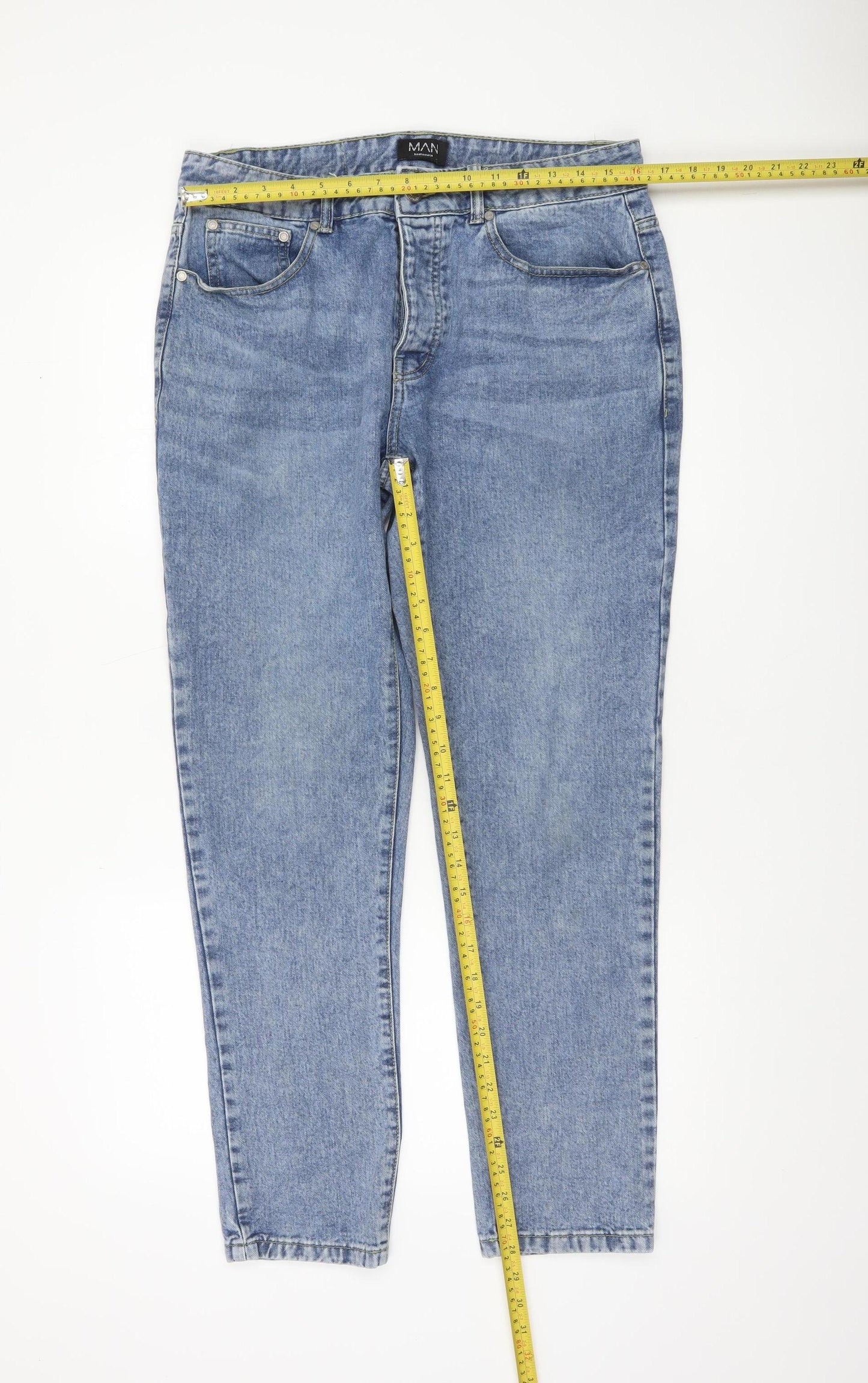 boohooMAN Men’s Blue 32L Straight Fit Denim Jeans