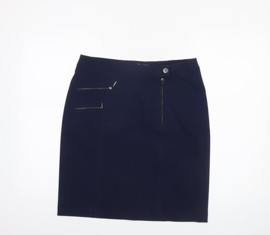 Brandtex Women Blue Size 12 Pencil Skirt Stretch Zip Detail