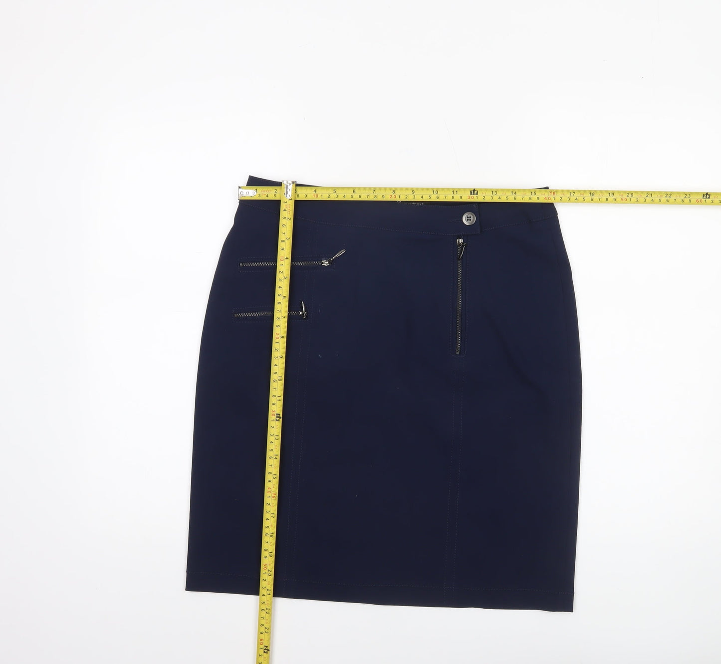Brandtex Women Blue Size 12 Pencil Skirt Stretch Zip Detail