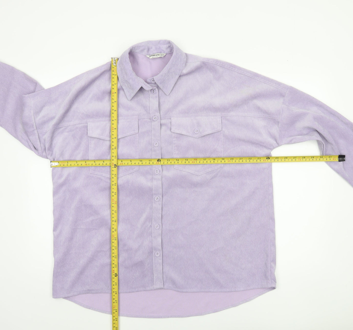 Stradivarius Womens Purple Corduroy Button-Up Long Sleeve Shirt Size 12