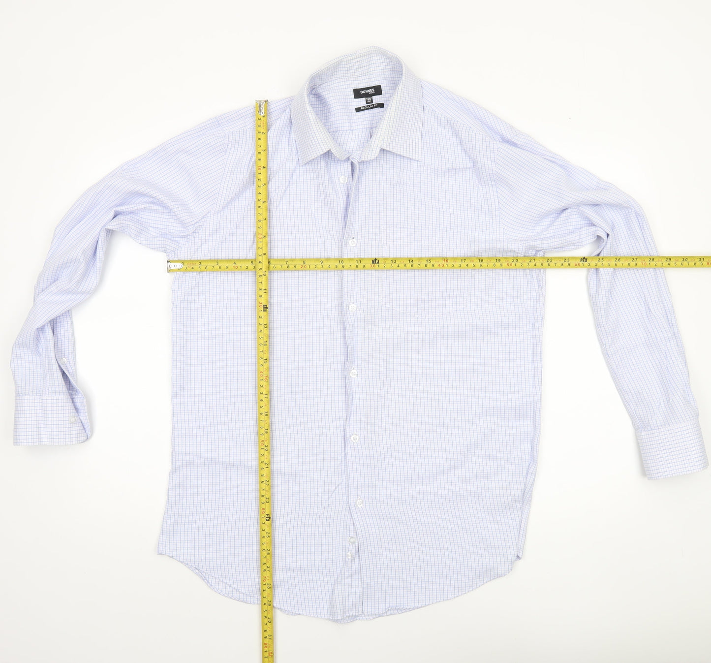 Dunnes Stores Men's Blue Check Regular Fit Long Sleeve Dress Shirt 15.5in 40cm