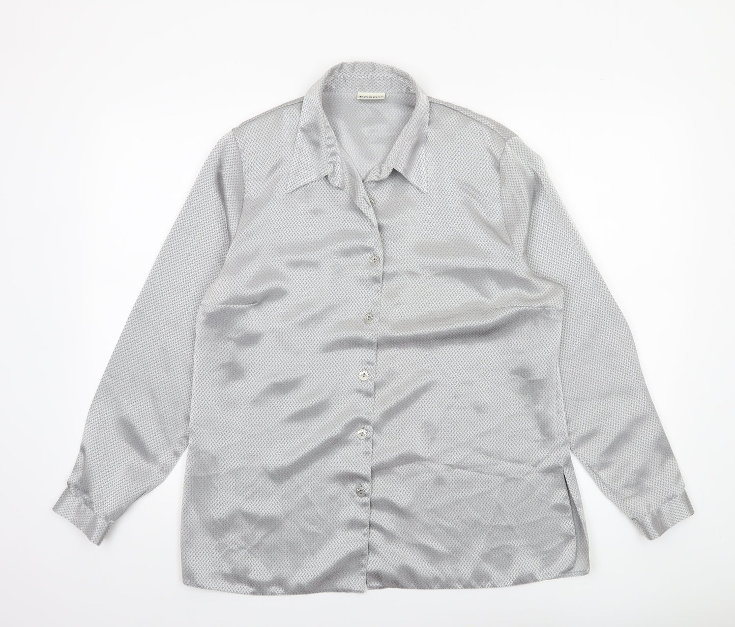 Fosby Design Women Silver Geometric Button-Up Long Sleeve Shirt Size 14
