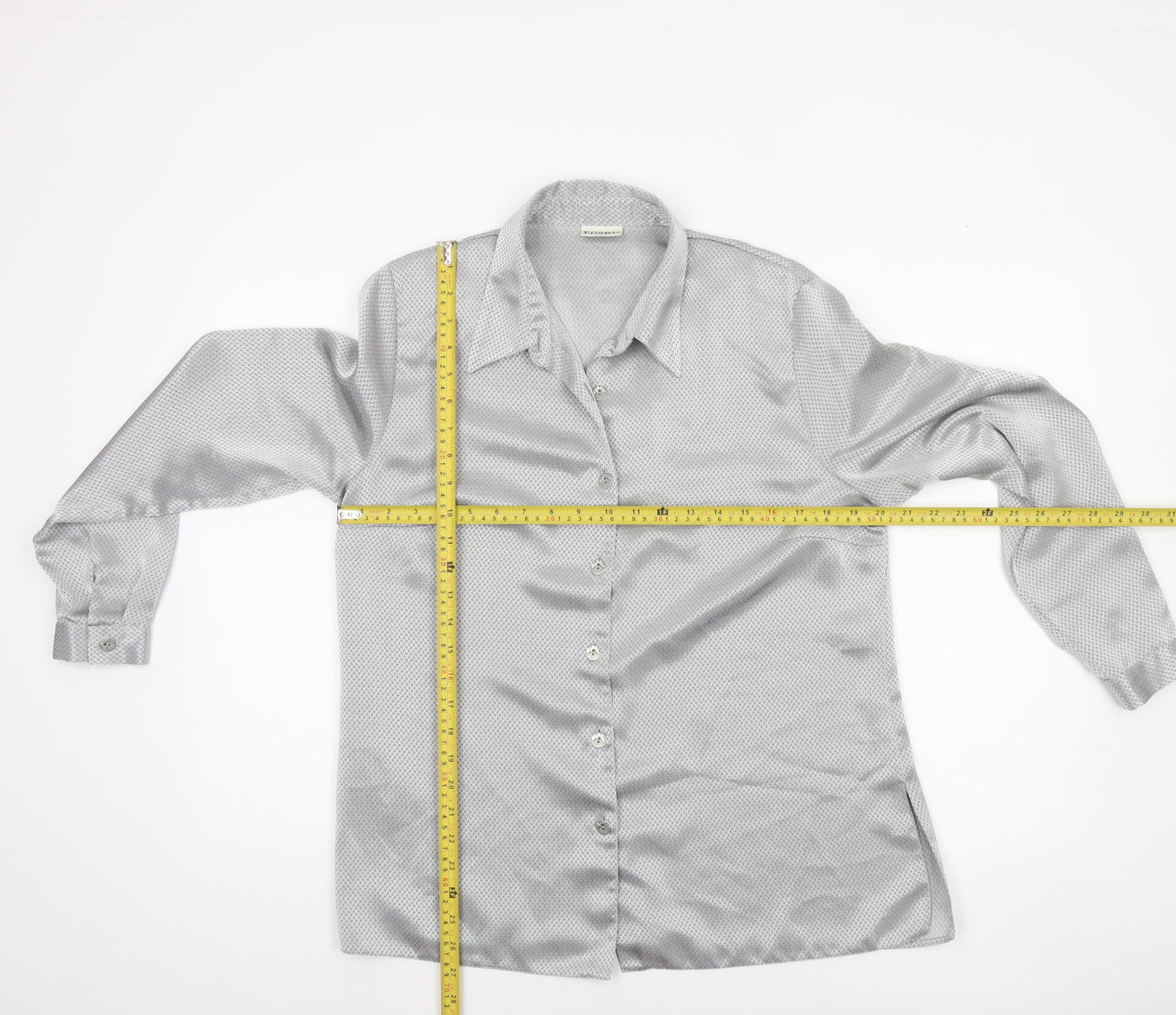 Fosby Design Women Silver Geometric Button-Up Long Sleeve Shirt Size 14