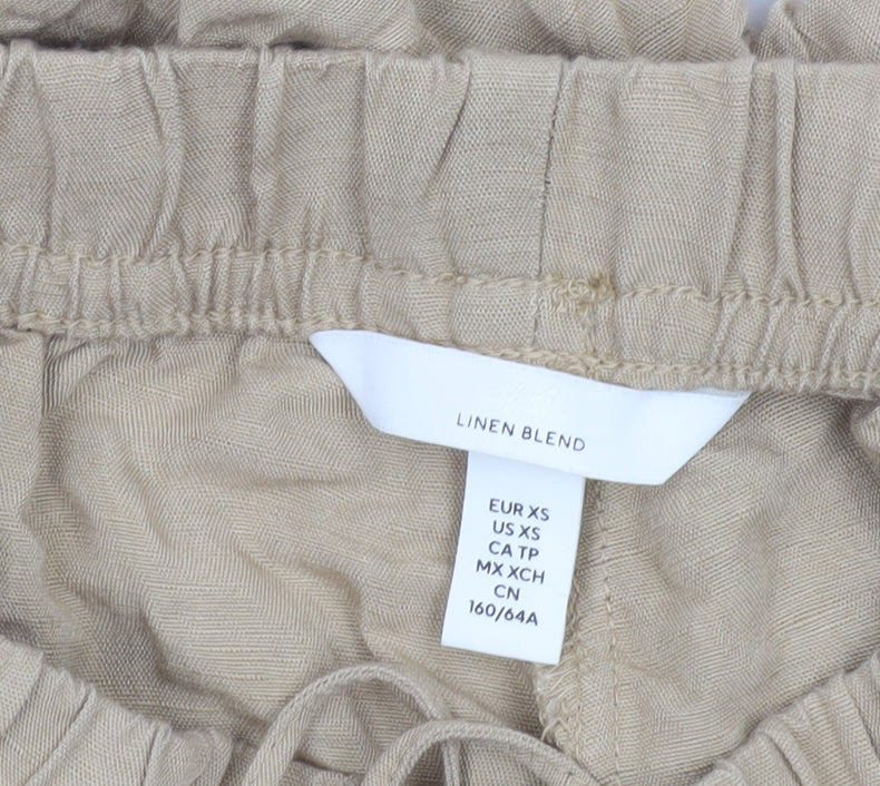 H&M Women Beige Linen Blend Drawstring Trousers XS Relaxed Fit