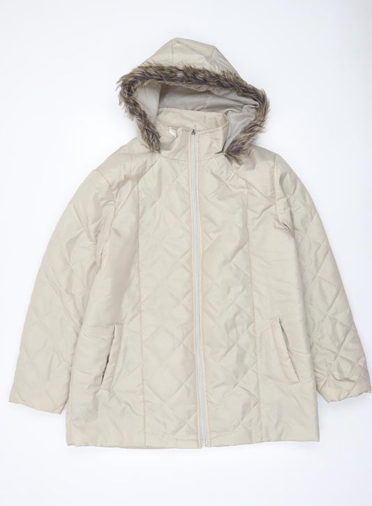 Anne de Lançay Women’s Beige Quilted Hooded Long Puffer Coat M