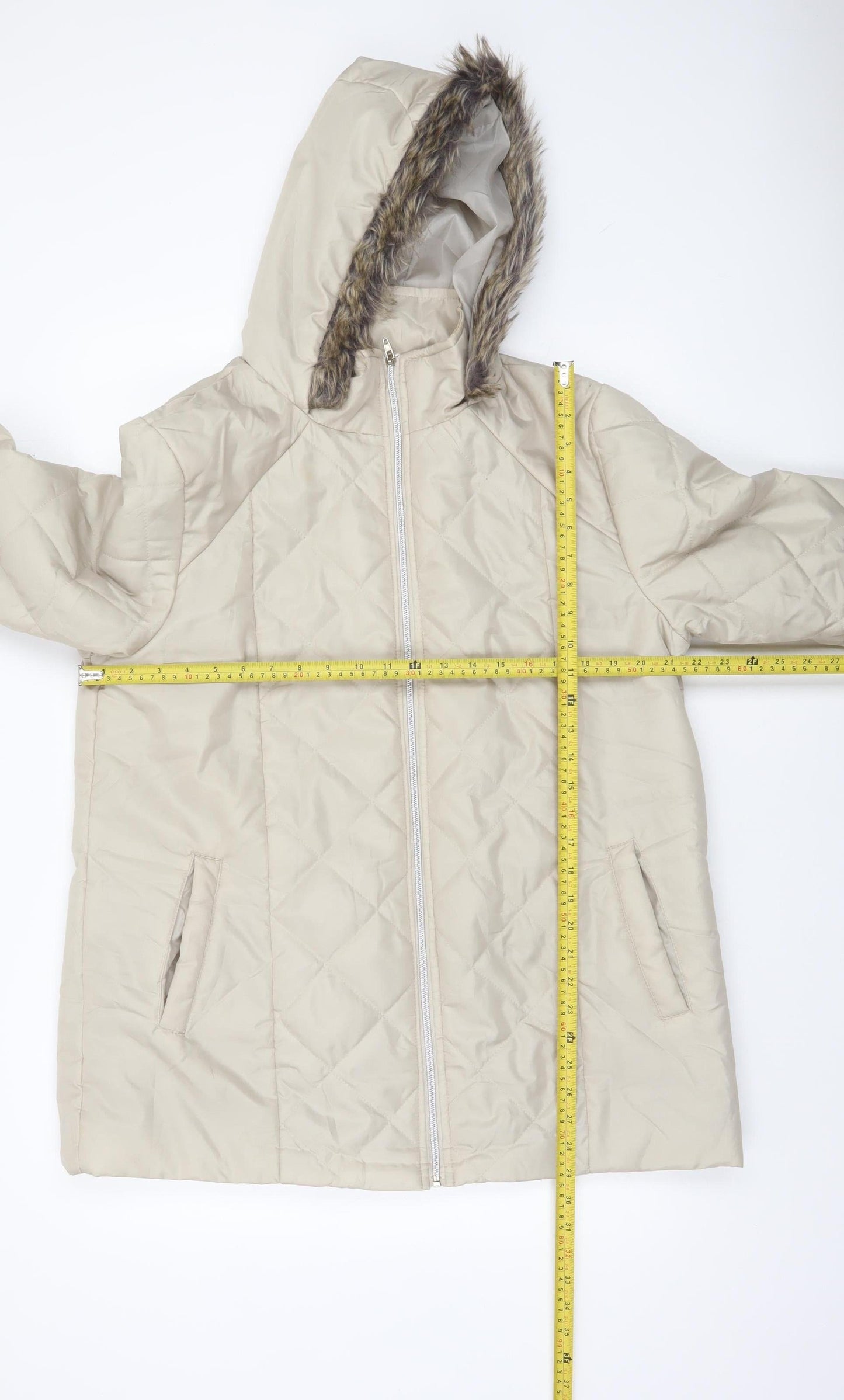 Anne de Lançay Women’s Beige Quilted Hooded Long Puffer Coat M
