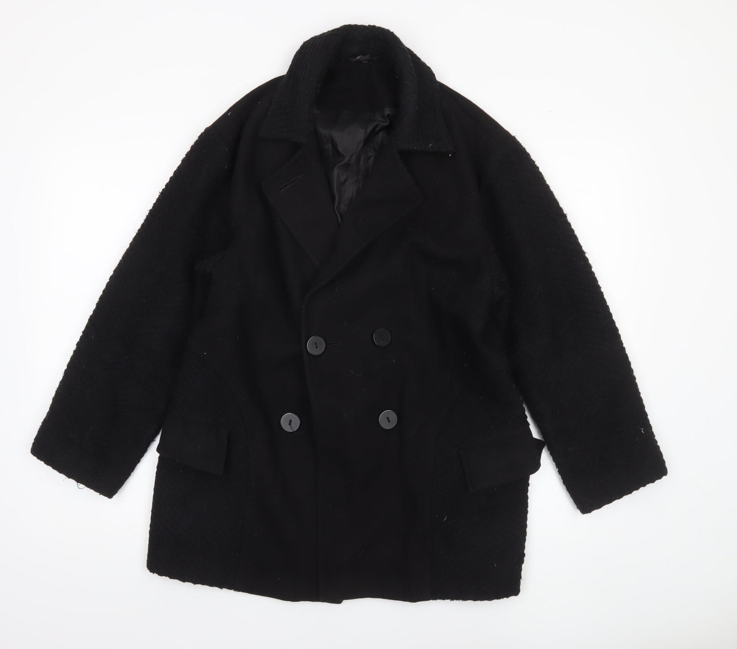 Topshop Women’s Black Wool Blend Pea Coat Size 8 Mid-Length Classic Style
