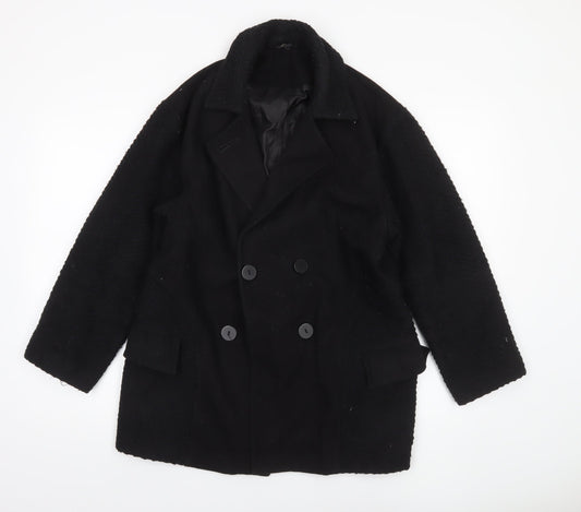 Topshop Women’s Black Wool Blend Pea Coat Size 8 Mid-Length Classic Style