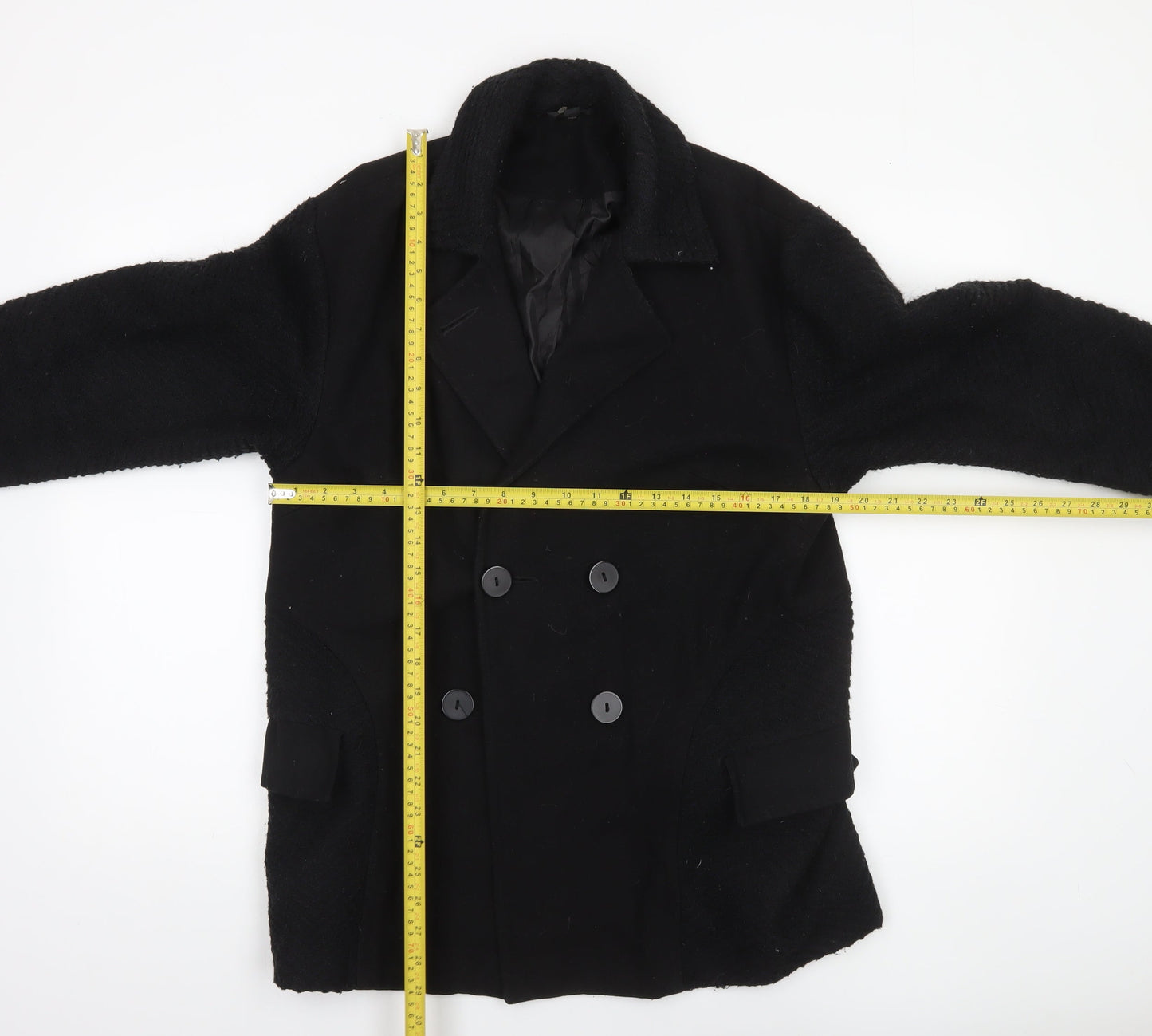 Topshop Women’s Black Wool Blend Pea Coat Size 8 Mid-Length Classic Style