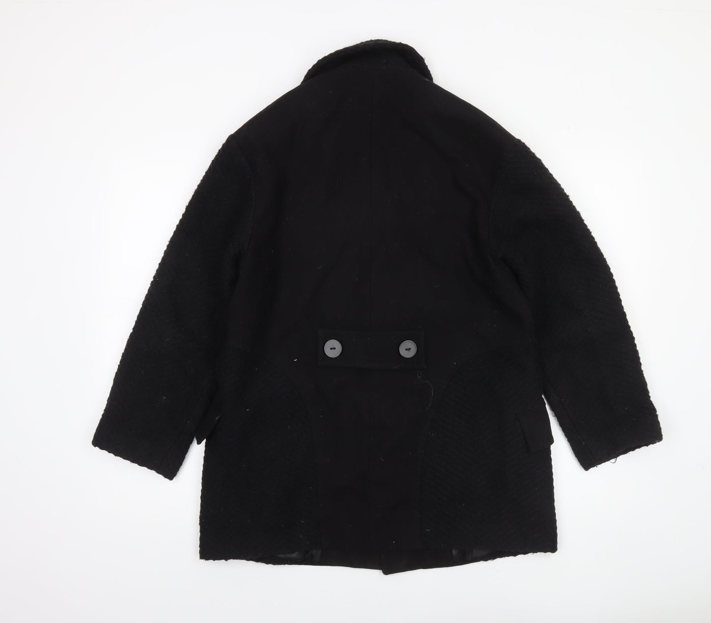 Topshop Women’s Black Wool Blend Pea Coat Size 8 Mid-Length Classic Style