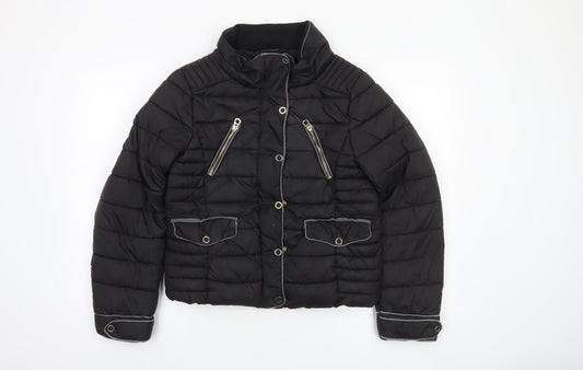Zara Women Black Puffer Jacket Size 12 Quilted Short Style