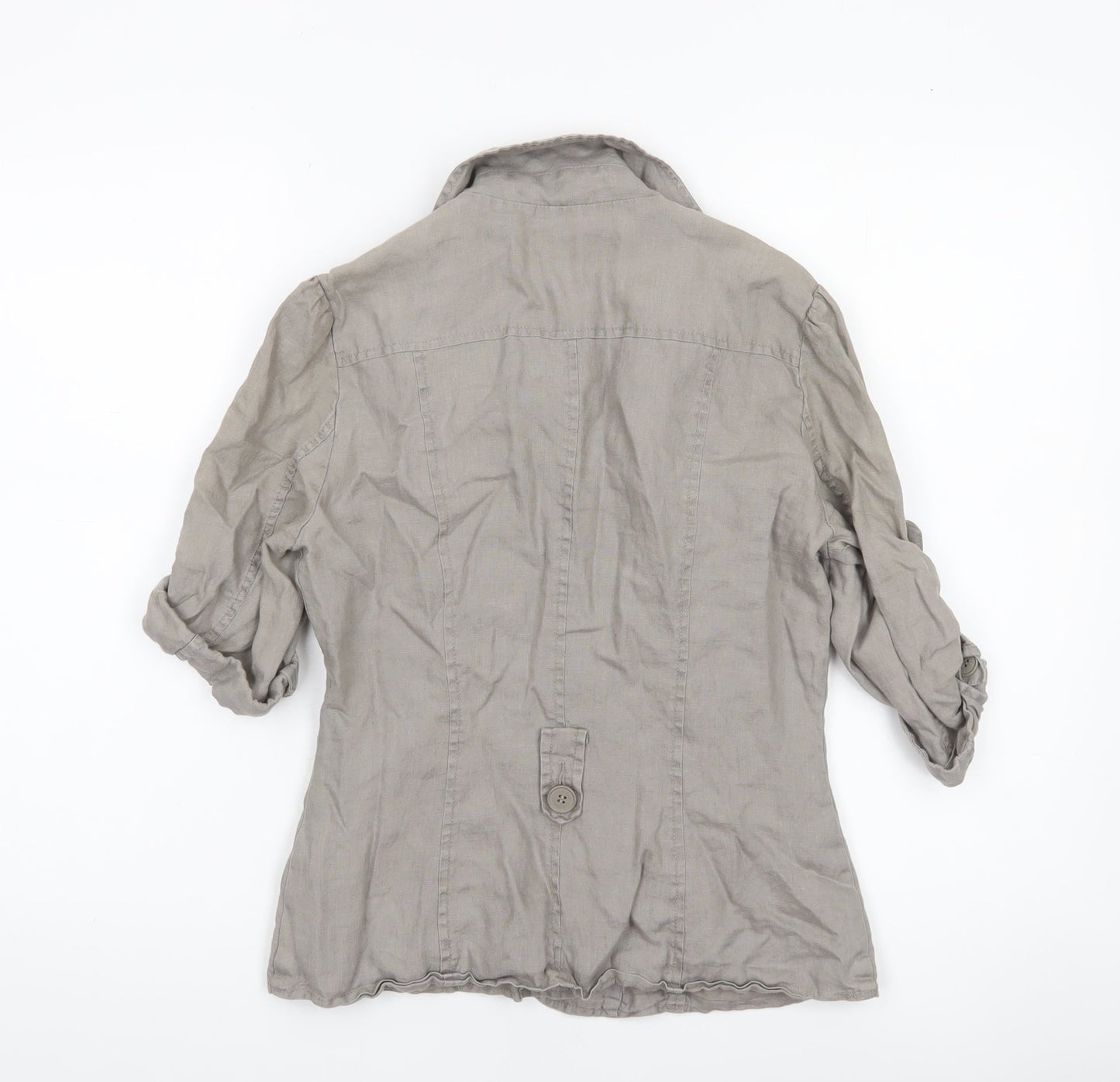 Warehouse Women Beige Linen Military Jacket Size 10 Short Sleeve