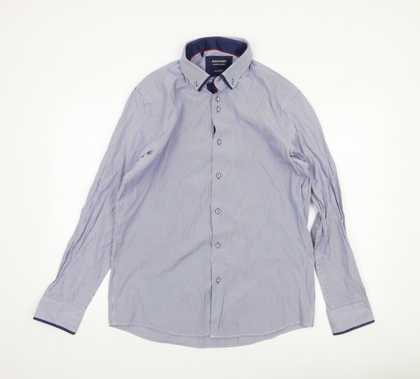 Advise Men's Blue Striped Tailored Dress Shirt L Cotton Blend