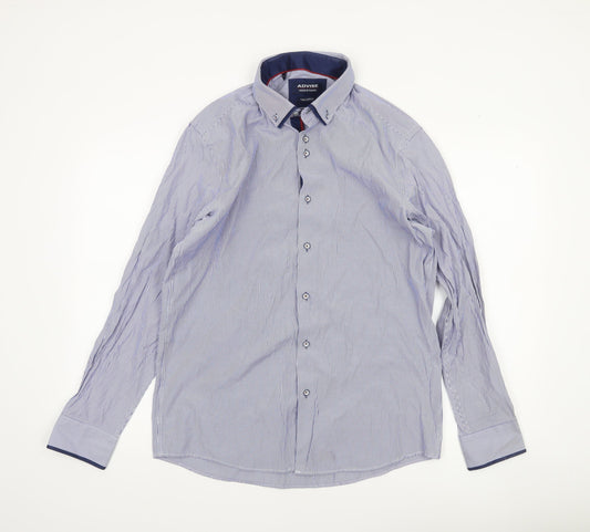 Advise Men's Blue Striped Tailored Dress Shirt L Cotton Blend