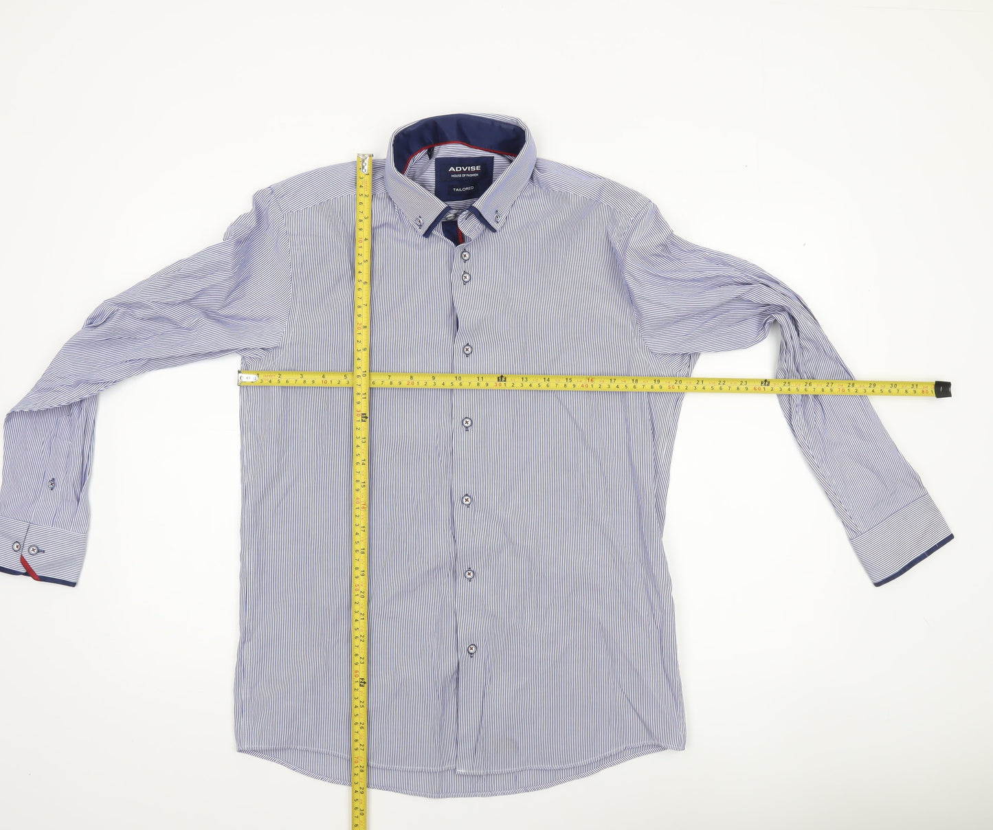 Advise Men's Blue Striped Tailored Dress Shirt L Cotton Blend