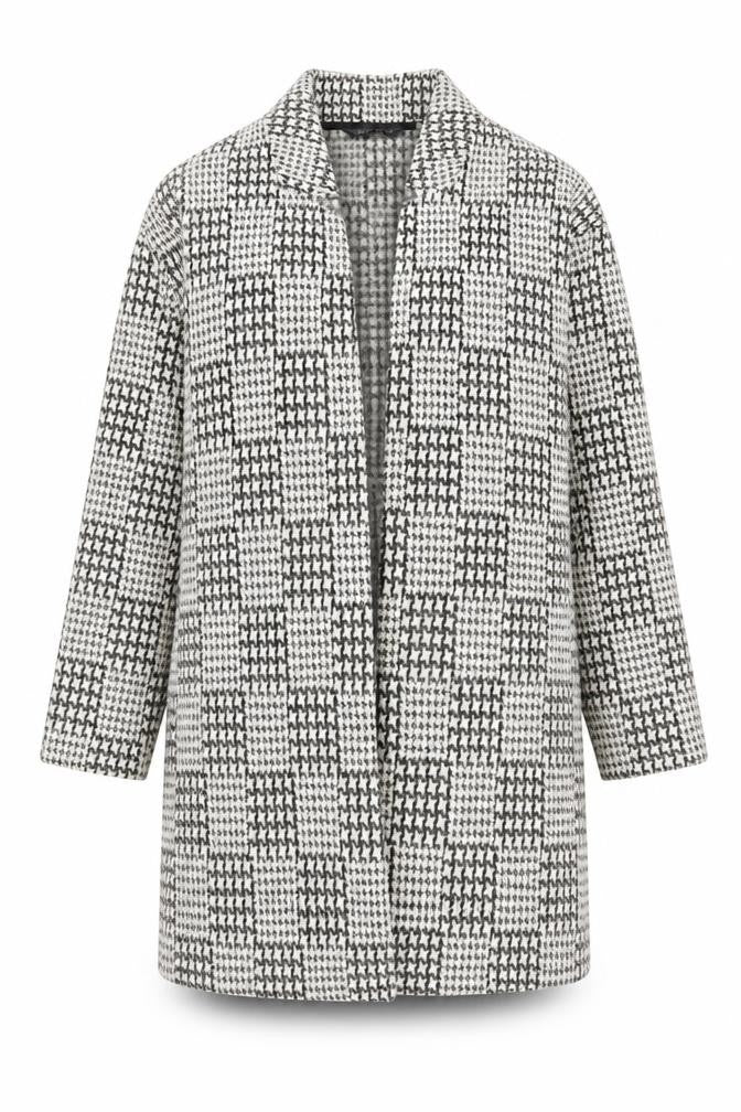 Marks & Spencer Women's Black Mix Wool Check Overcoat Size 8
