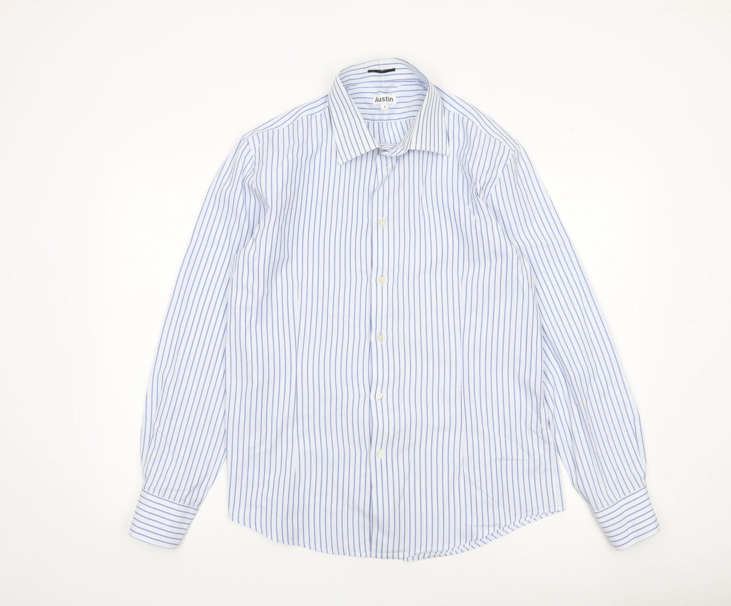 Austin Men's Blue Striped Long Sleeve Cotton Dress Shirt L