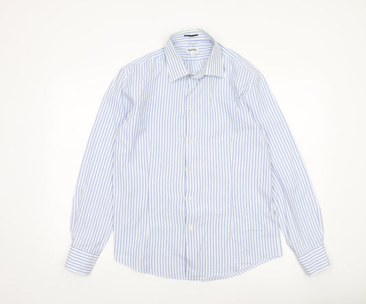 Austin Men's Blue Striped Long Sleeve Cotton Dress Shirt L