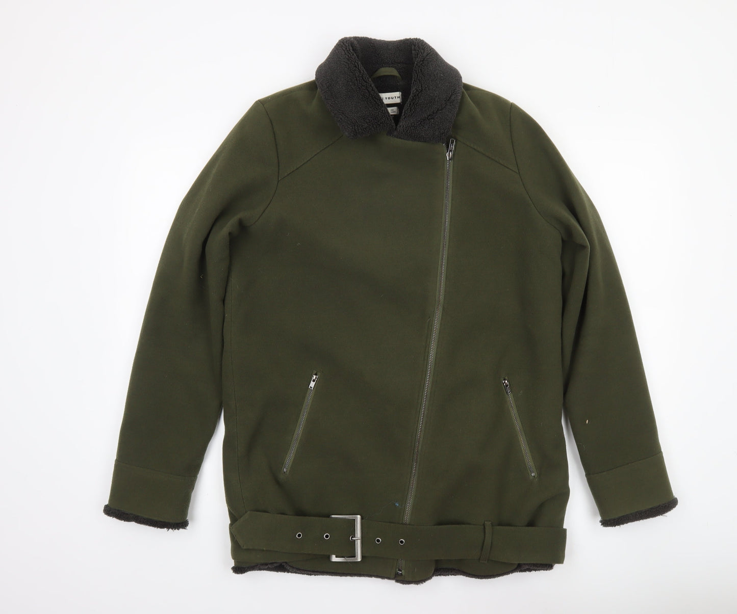 Native Youth Women's Green XS Biker Jacket with Belt and Faux Shearling Lining