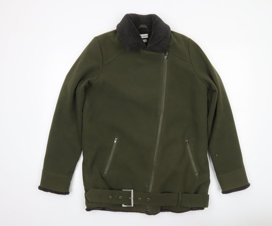 Native Youth Women's Green XS Biker Jacket with Belt and Faux Shearling Lining
