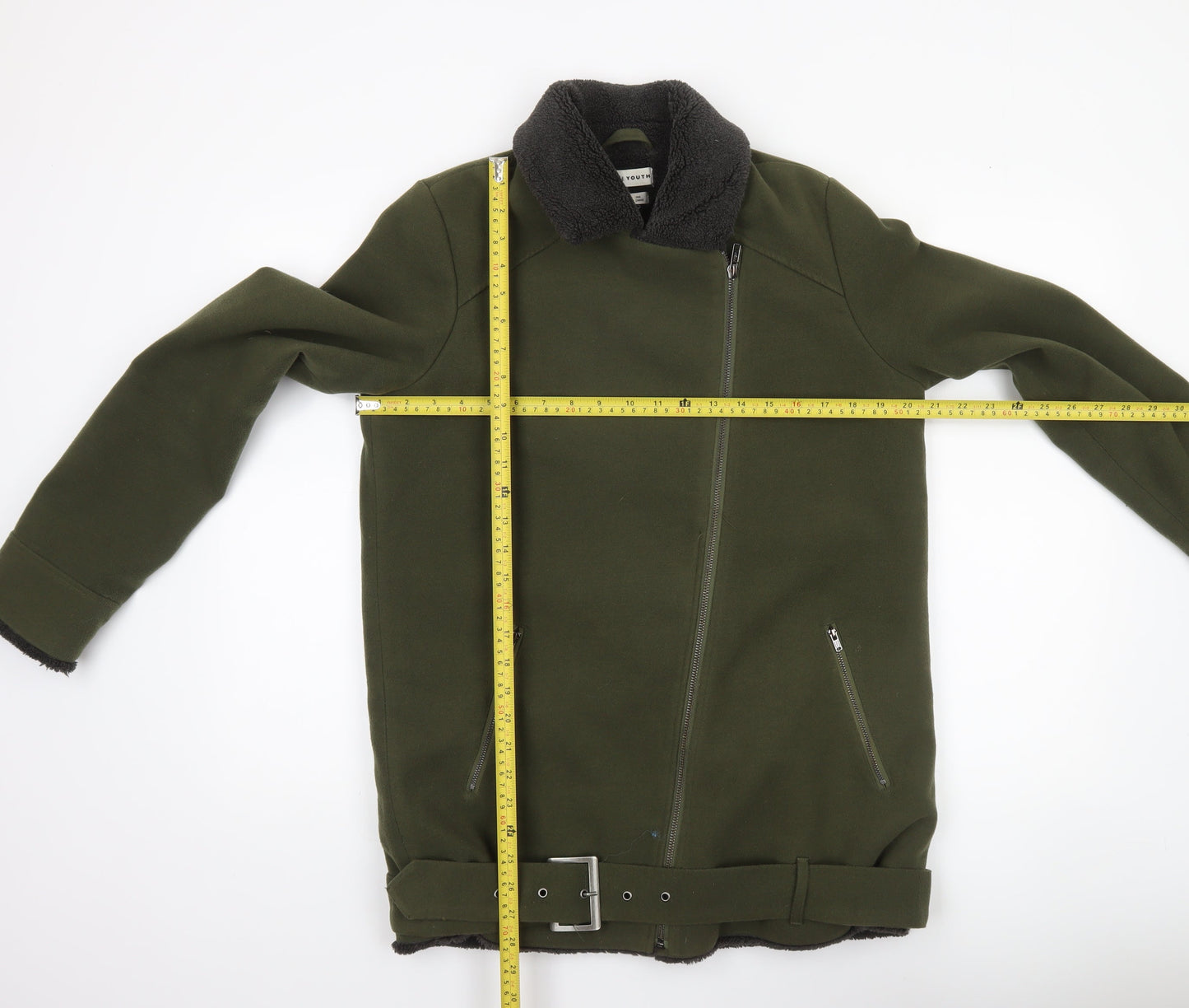 Native Youth Women's Green XS Biker Jacket with Belt and Faux Shearling Lining
