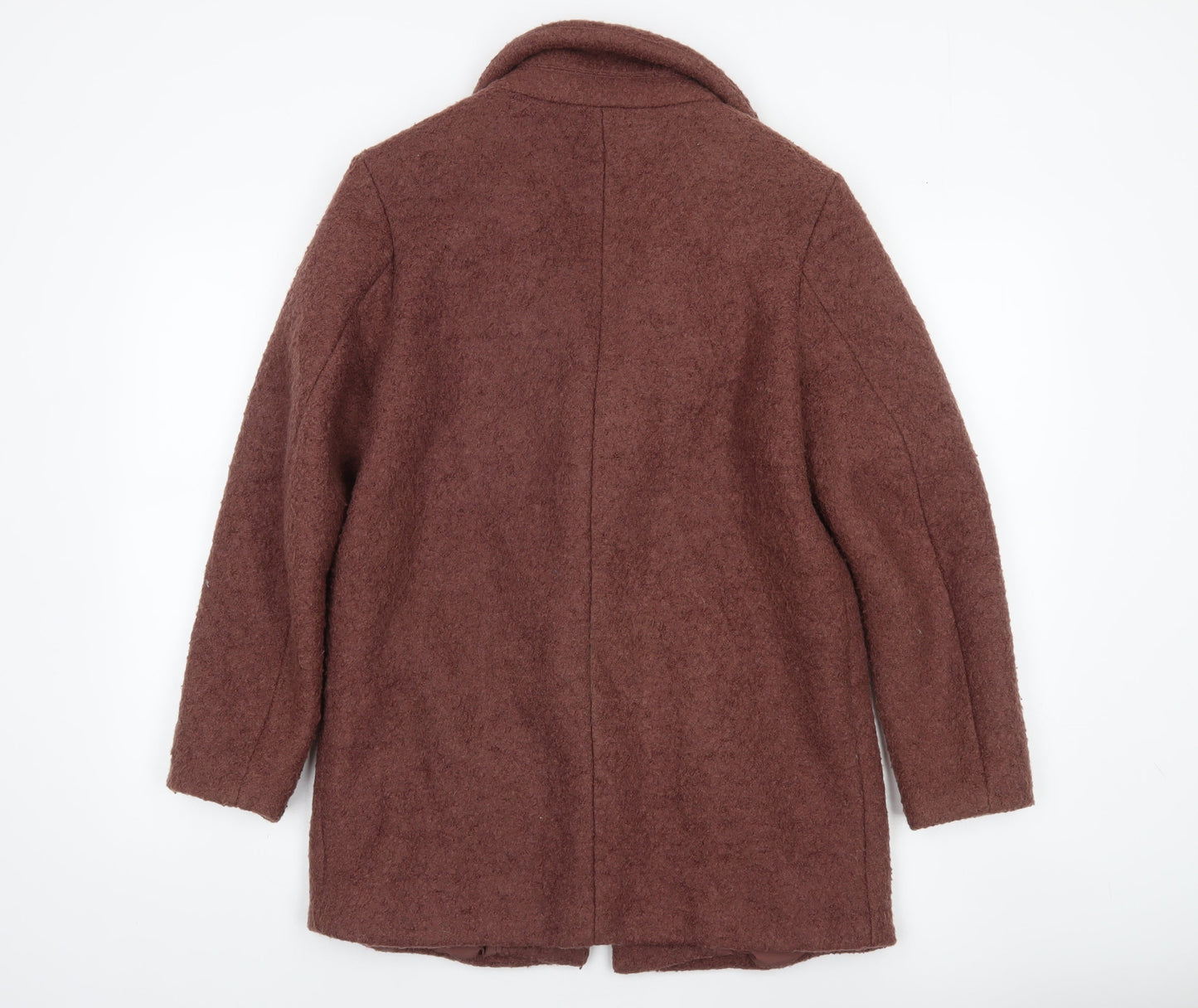 ICHI Womens Brown Wool Blend Mid-Length Overcoat Size 12