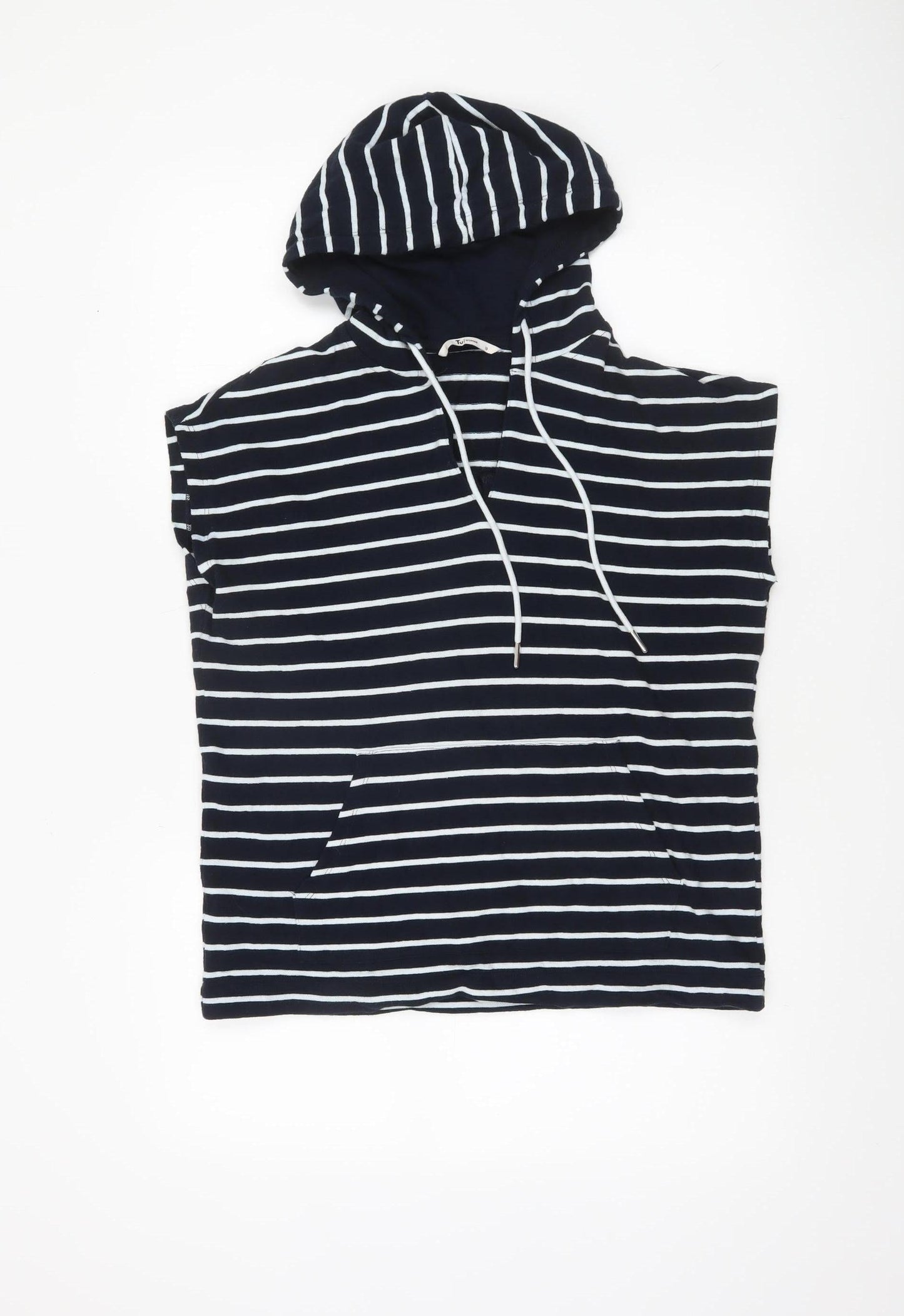 Tu Women’s Blue White Striped Sleeveless Hooded Cotton T-Shirt Size 10