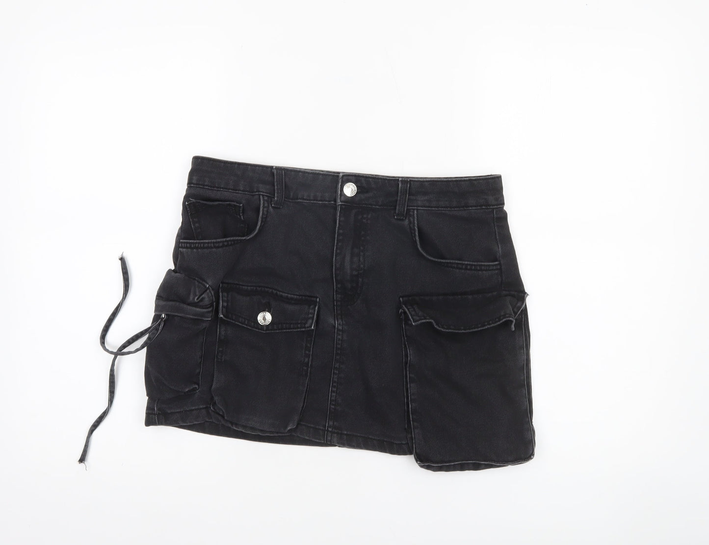 Bershka Women Black Cargo Mini Denim Skirt Size 10