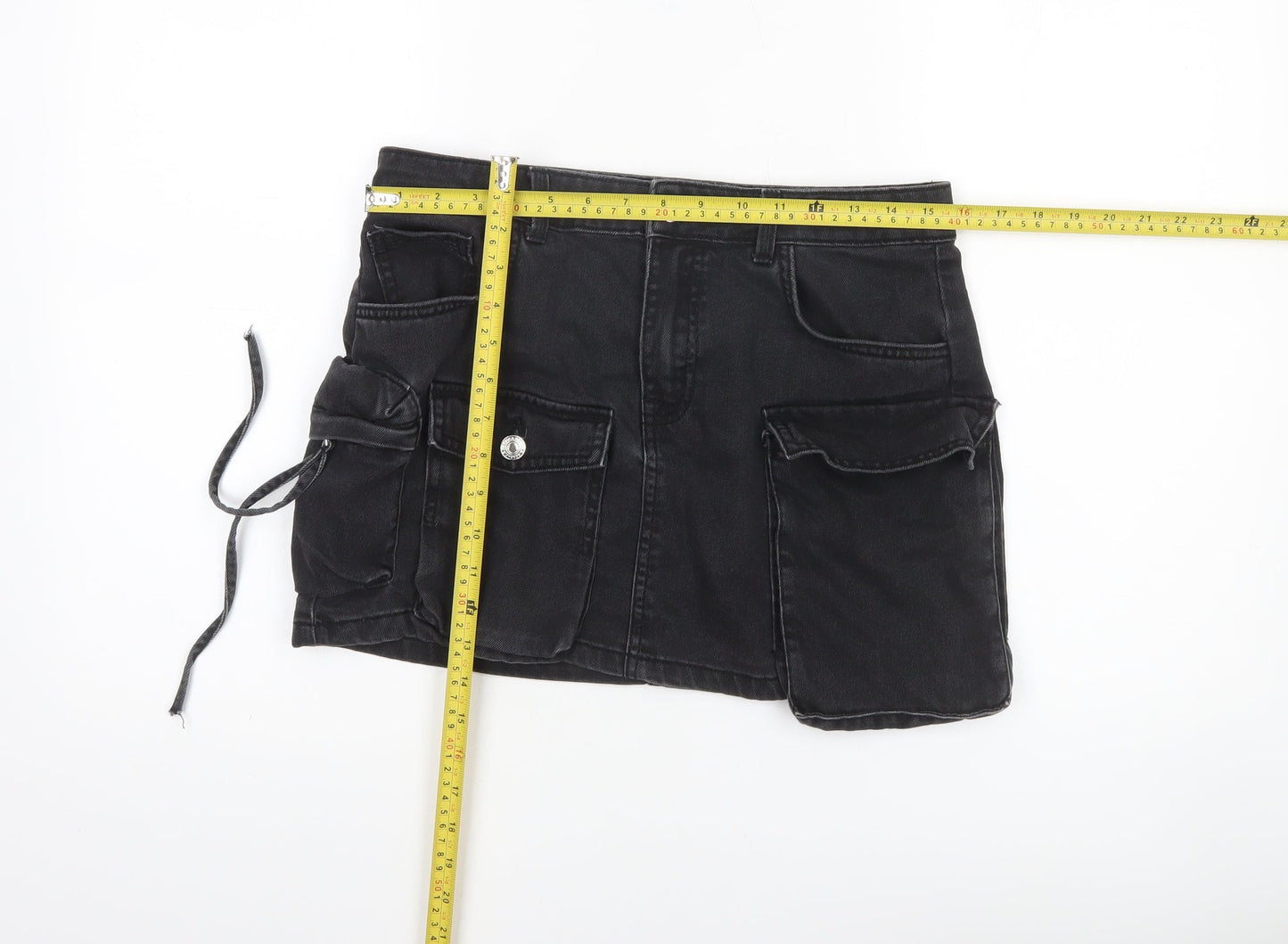 Bershka Women Black Cargo Mini Denim Skirt Size 10