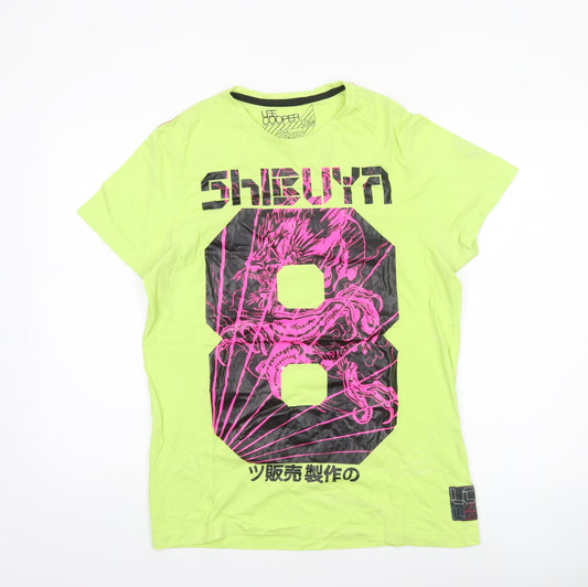Lee Cooper Men's Green Graphic Shibuya Print Cotton T-Shirt Size M