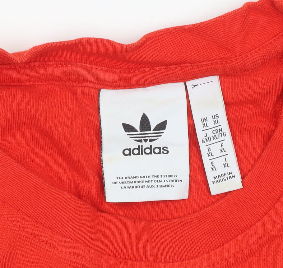 Adidas Men Red XL Crew Neck Cotton Embroidered Logo Sports T-Shirt