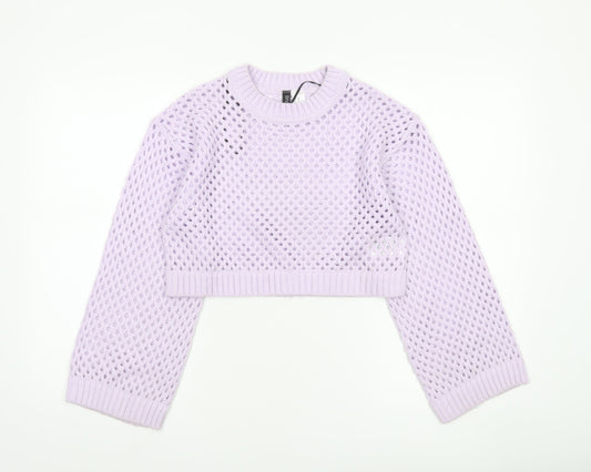 H&M Divided Women Purple Open-Knit Cropped Jumper 2XS