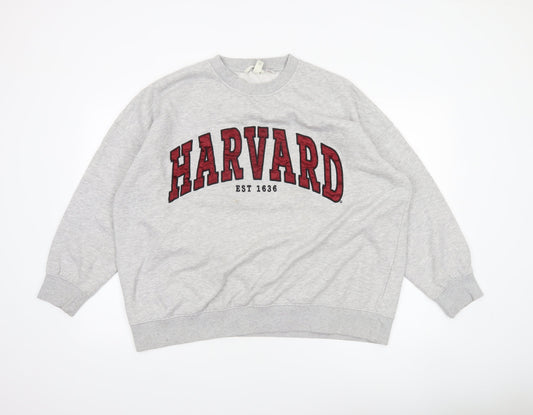 H&M Womens Grey Harvard Crew Neck Sweatshirt Size 12 Cotton Blend