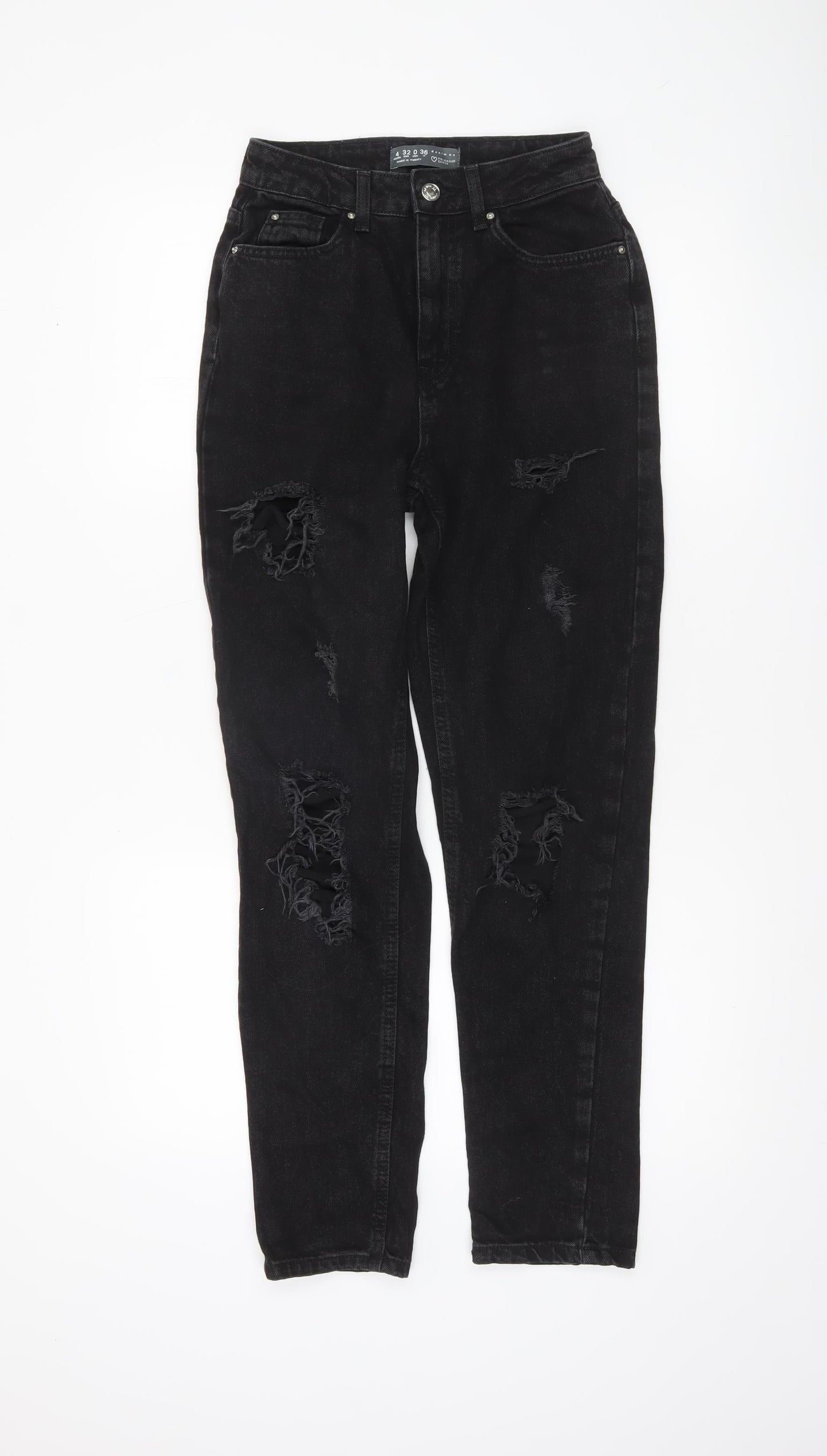 Primark Women Black Distressed High Rise Mom Jeans Size 4