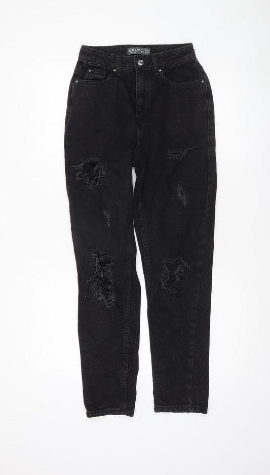 Primark Women Black Distressed High Rise Mom Jeans Size 4