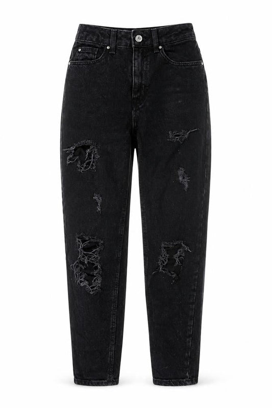 Primark Women Black Distressed High Rise Mom Jeans Size 4