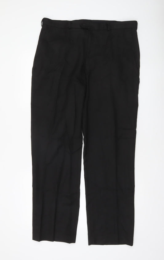 David Luke Men's Black 36x32 Regular Fit Pleated Dress Pants