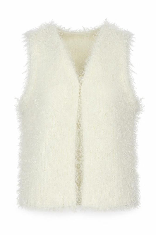 Select Women's Ivory Faux Fur Knit Waistcoat L Lightweight
